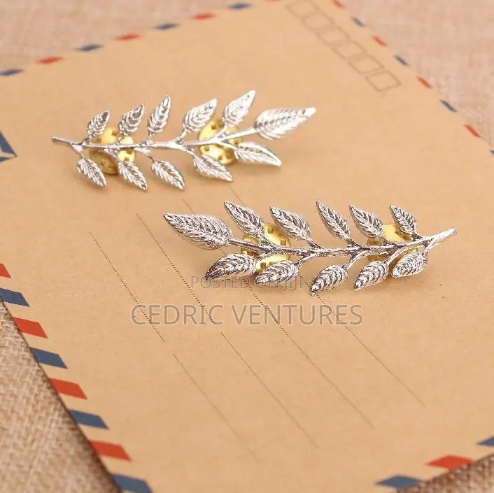 Vintage Wheat Leaf Branch Plated Neck Brooch Collar Pin - 1 Pair