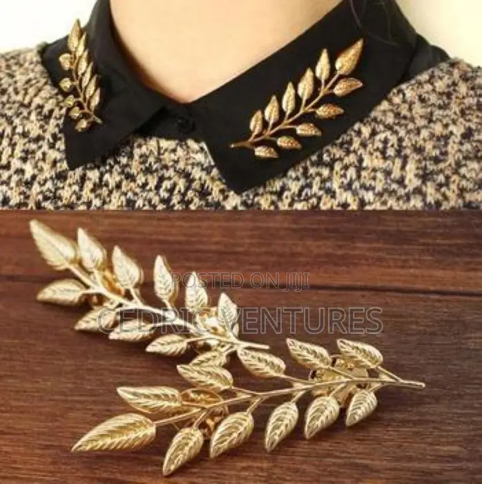 Vintage Wheat Leaf Branch Plated Neck Brooch Collar Pin - 1 Pair