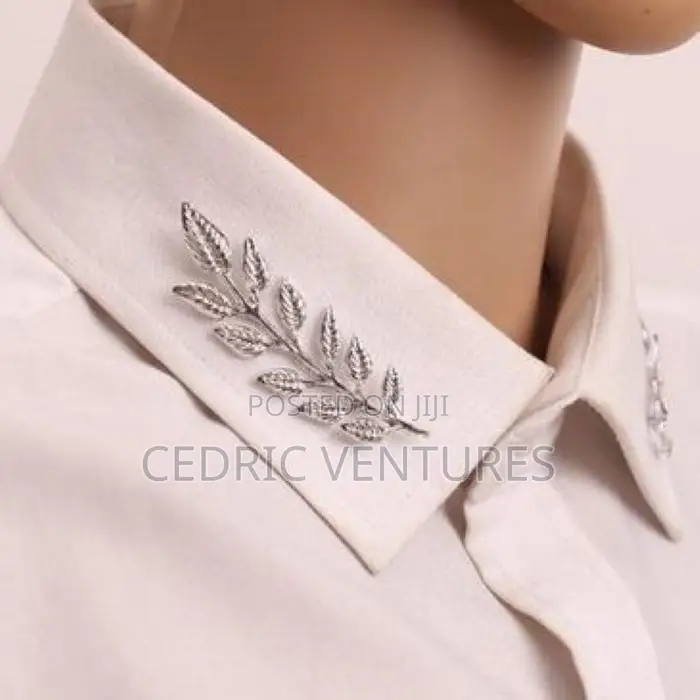 Vintage Wheat Leaf Branch Plated Neck Brooch Collar Pin - 1 Pair