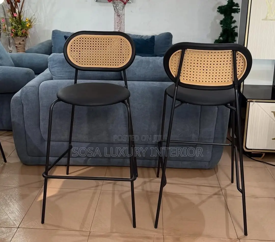 Premium Woven Rattan Back Bar Stools