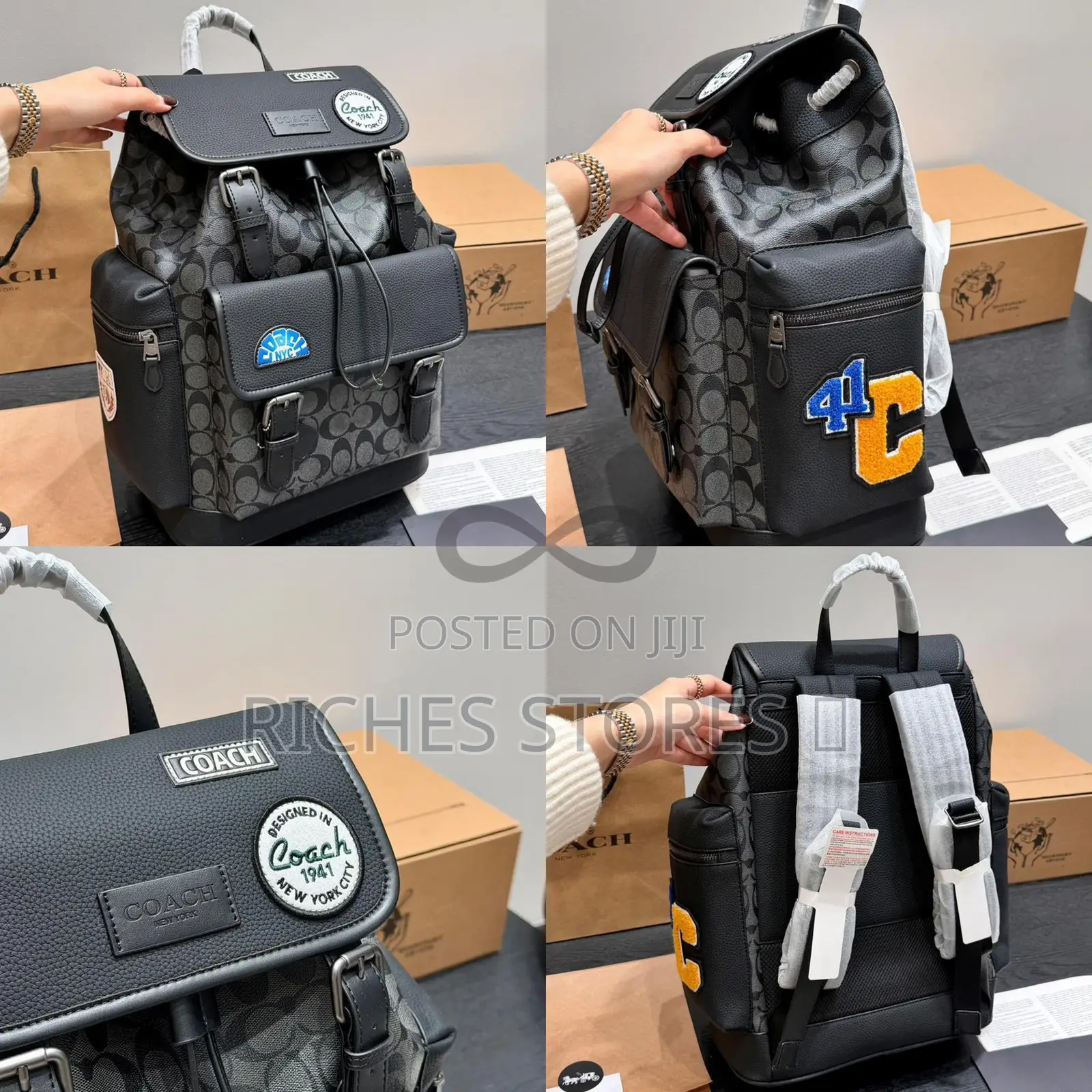 Premium Leather Black Coach Back Packs for High Value Men