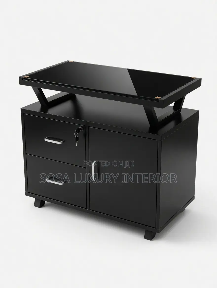 Modern Movable Office Drawer Cabinet With Glass Top