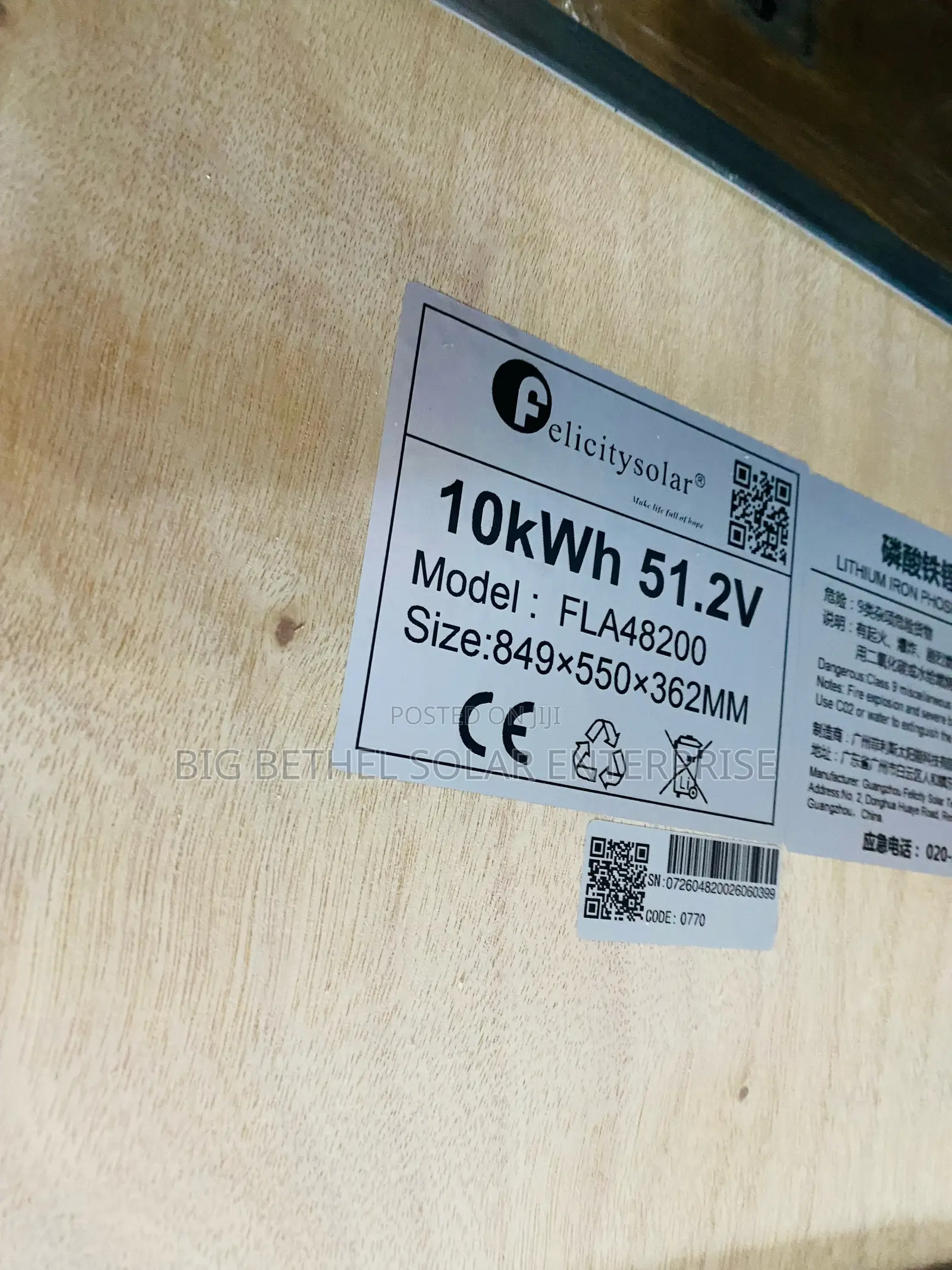 Felicity 10kwh 51.2v 200ah Solar Lithium Iron Battery 10years Warranty