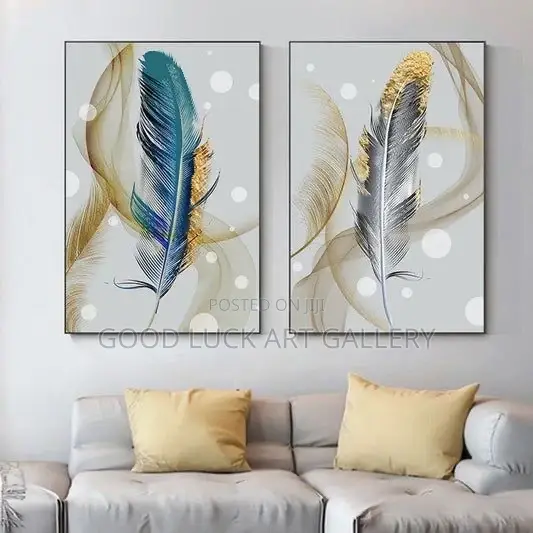 Art Street Blue Canvas Feather and Butterfly