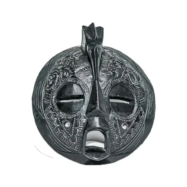 Round African Mask With Metal Design