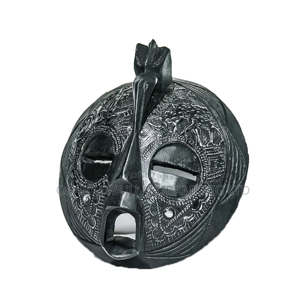 Round African Mask With Metal Design