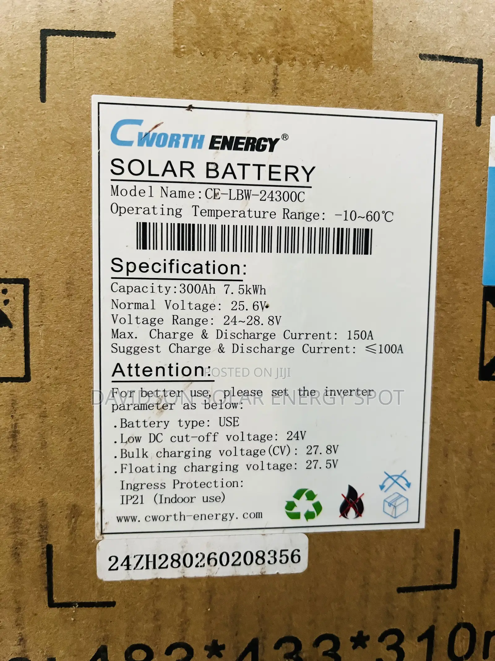 7.5kwh 24v Cwroth Solar Lithium Ion Batteries