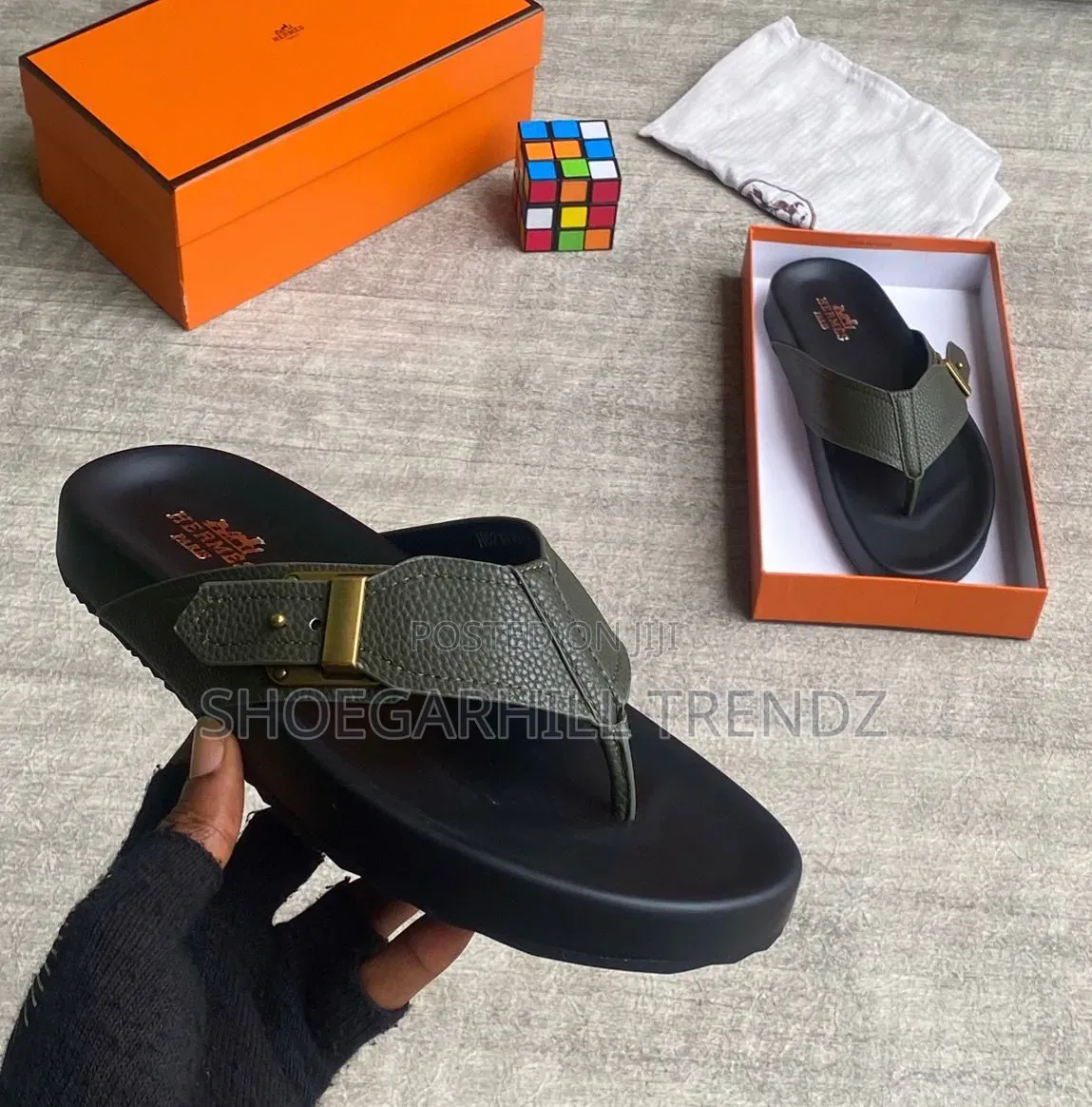 Men Shoes Leather Palm Slippers With Buckle