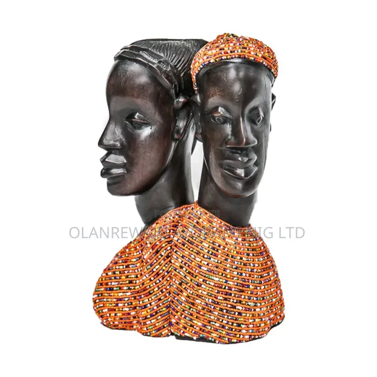 Wooden Man Woman Bookends With Orange Beaded