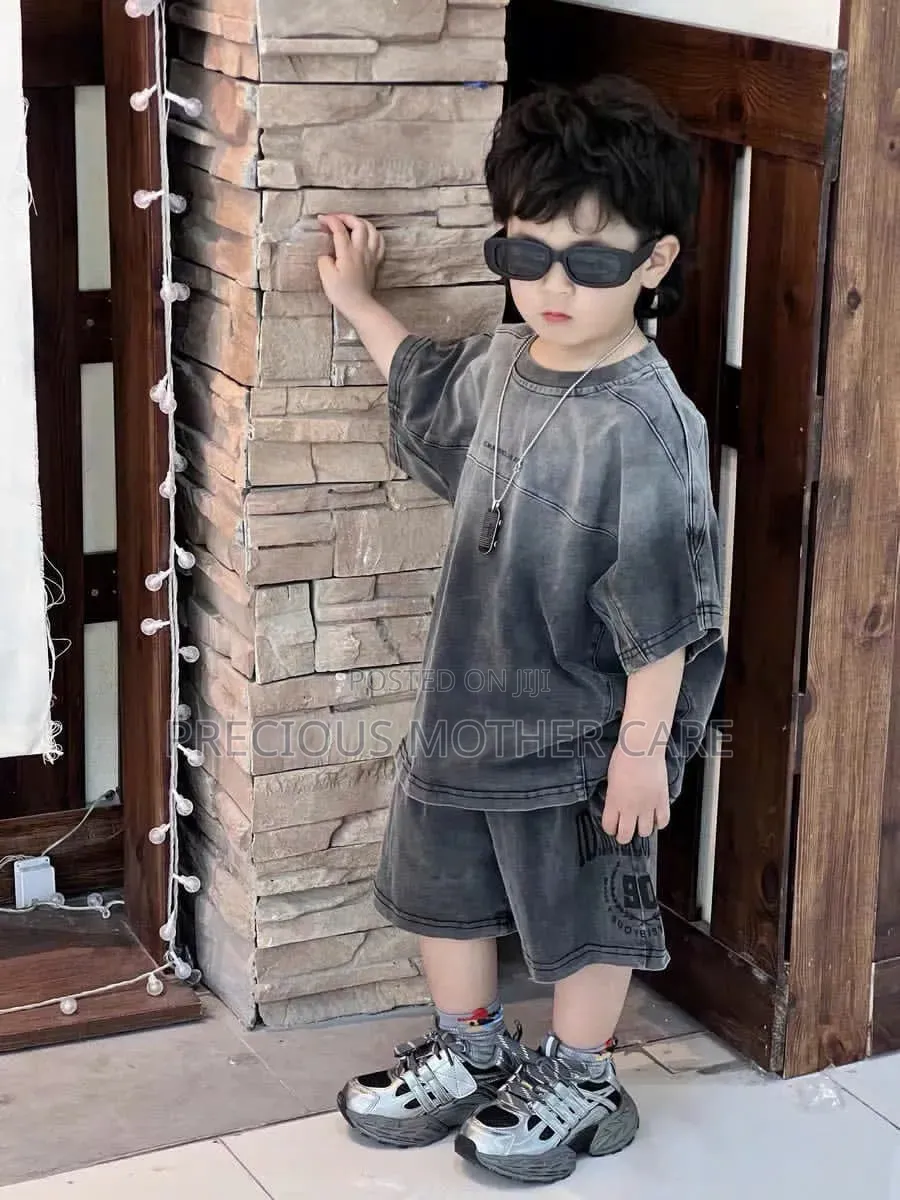 Quality Children Top and Short Grey Mix Black