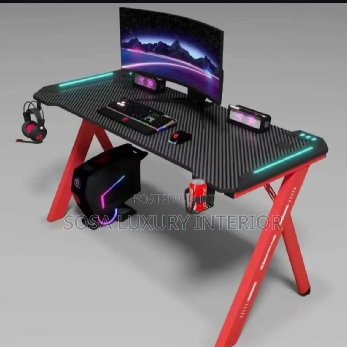 Modern RGB Gaming Desk With Carbon Fiber Top