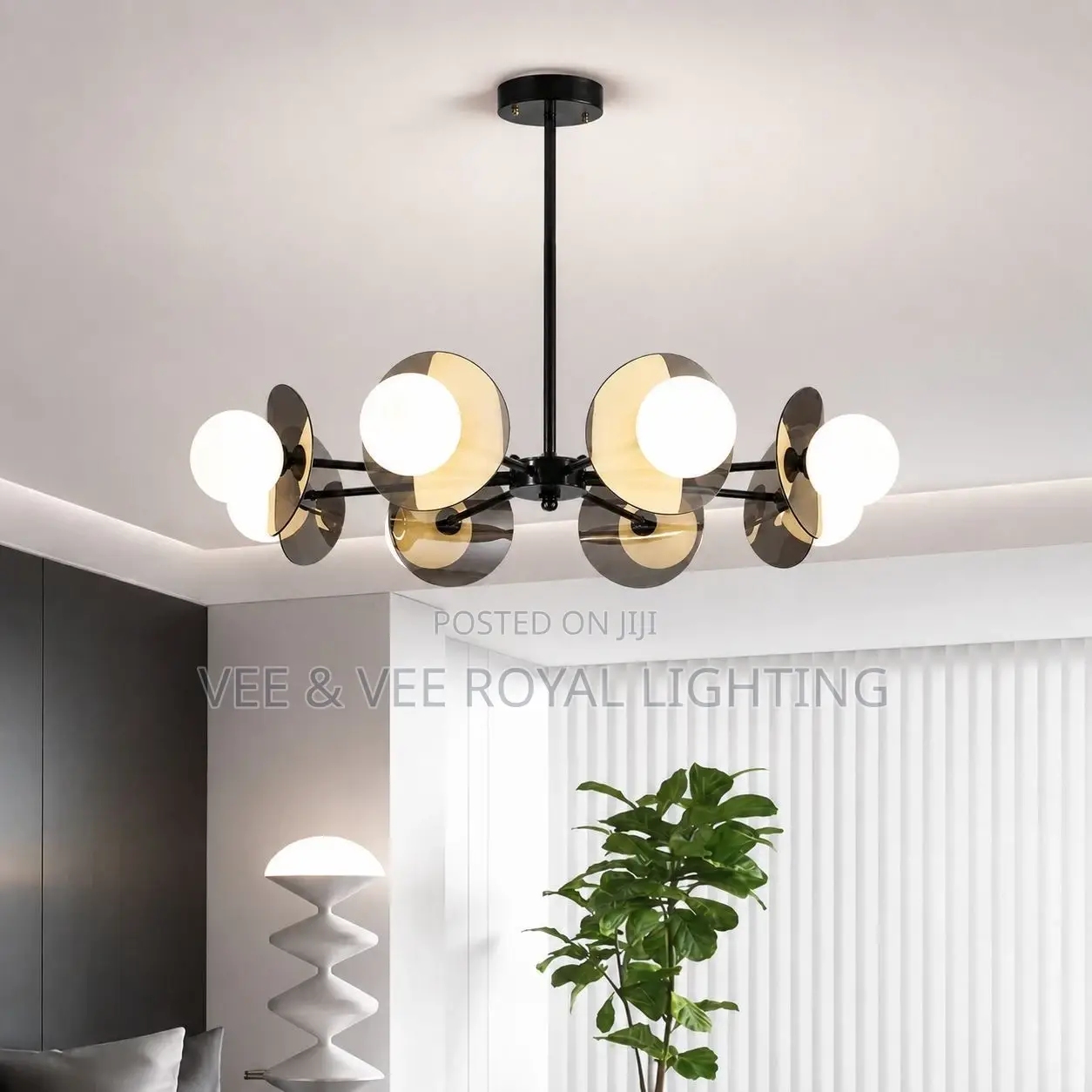 Modern Amber Disc Frosted Chandelier– For Living Room, Bedroom, Hotels