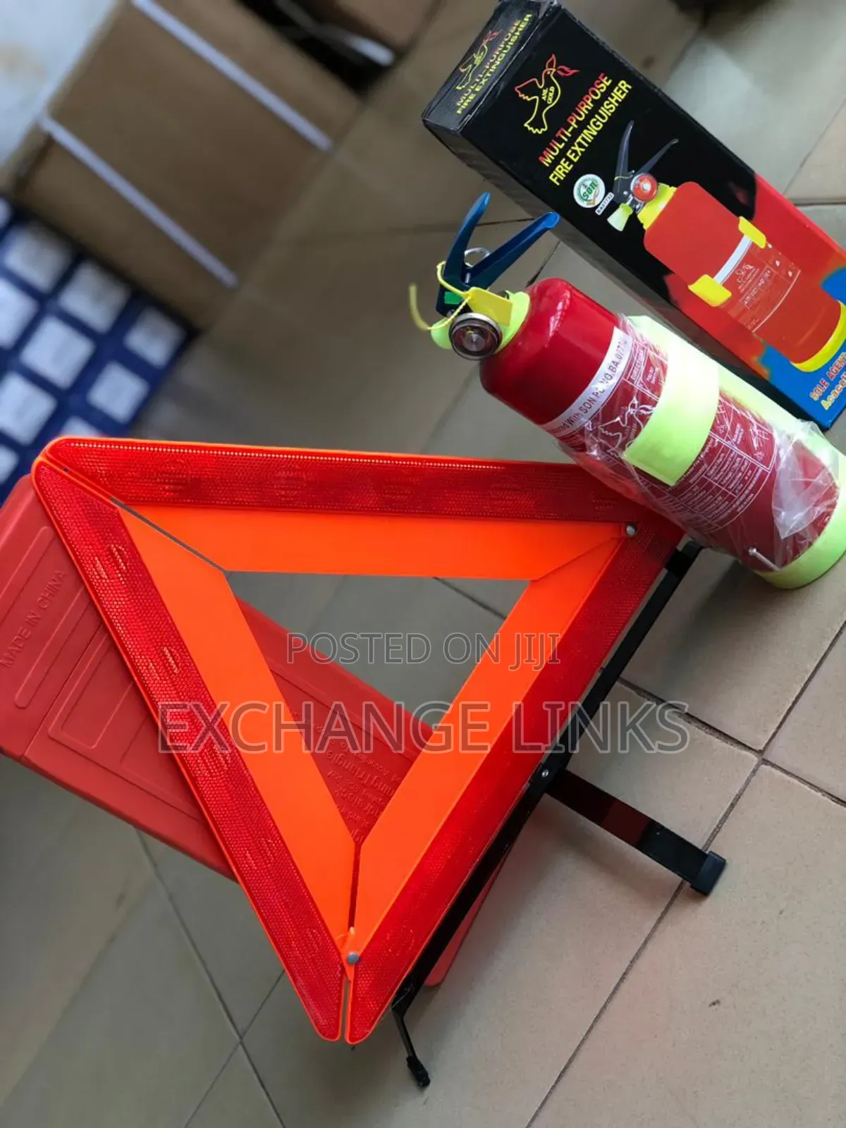 Fire Extinguisher and Caution Triangle