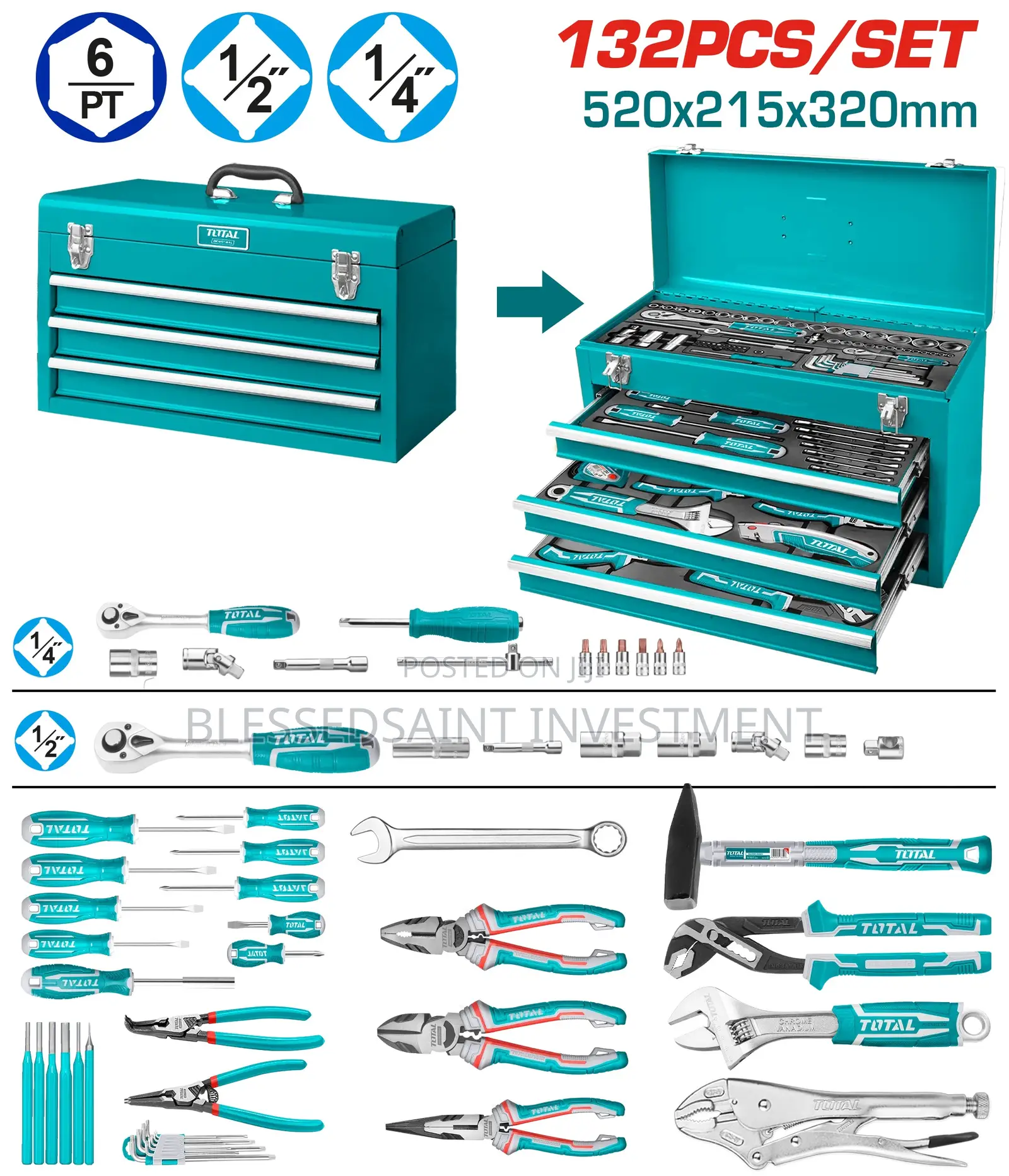 Total 132 PCS Tool Chest Set Thptcs71321