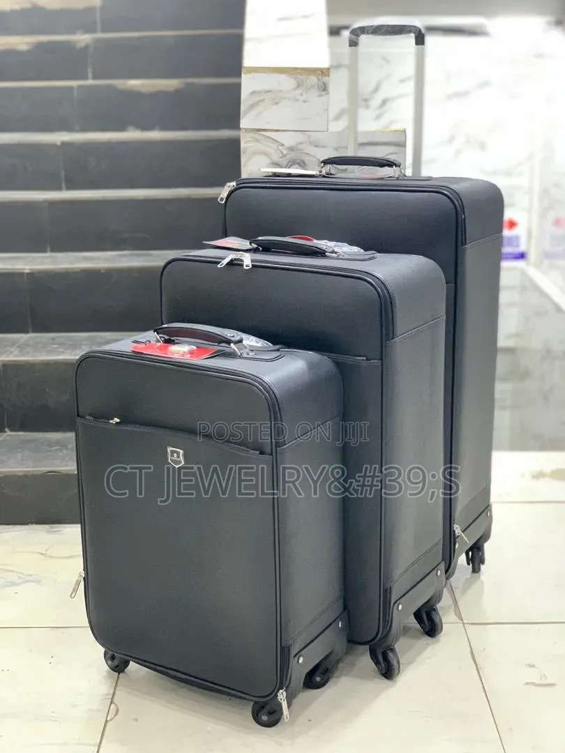 3in1 Durable Travel Luggage Set 360° Wheels, Telescopic Handle, Black