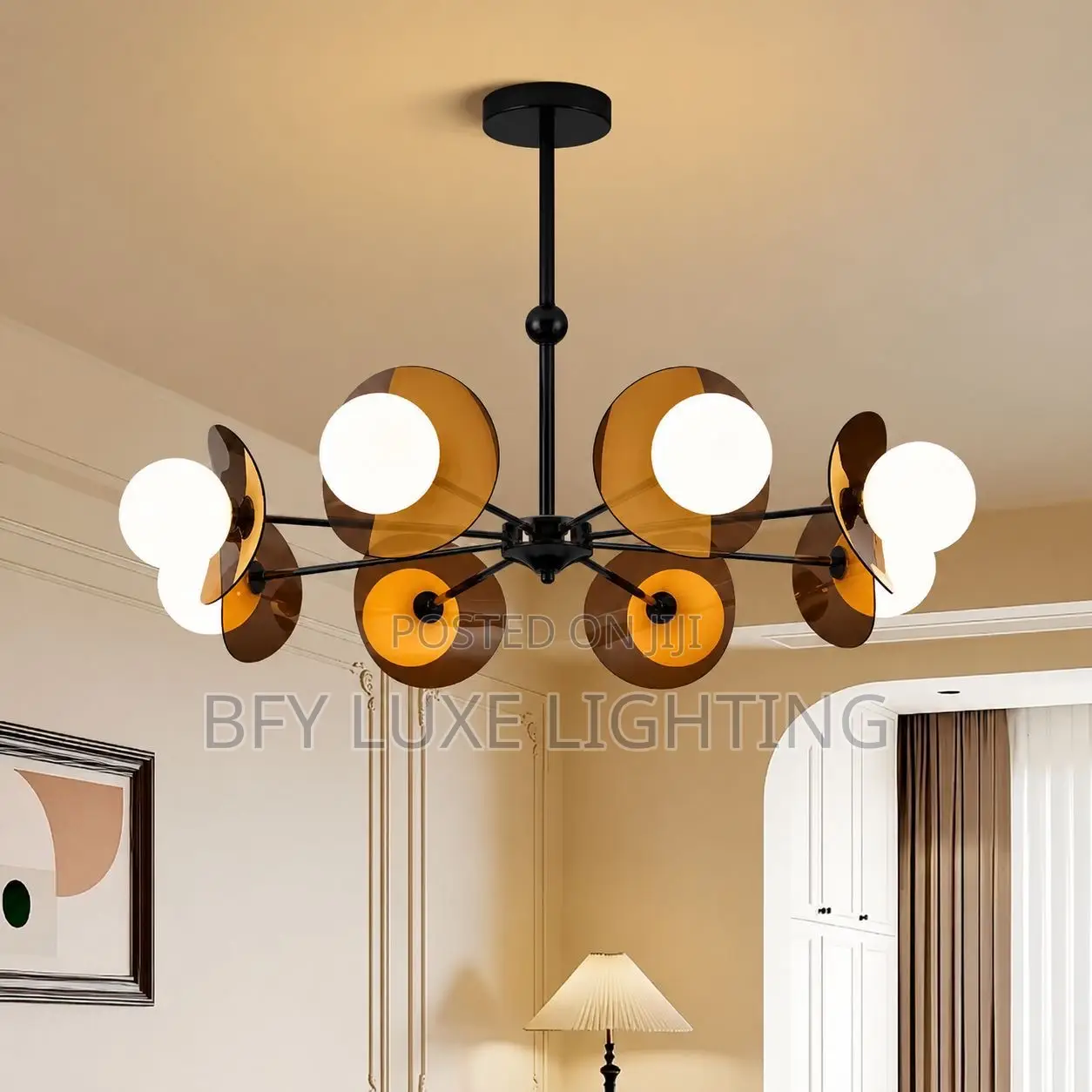 Modern Amber Disc Frosted Globe Chandelier–Luxury Nordic Centerpiece