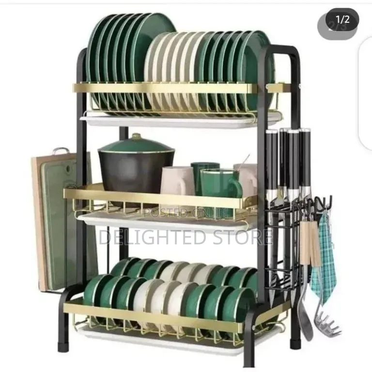 3 Layer Black and Gold Plate Rack