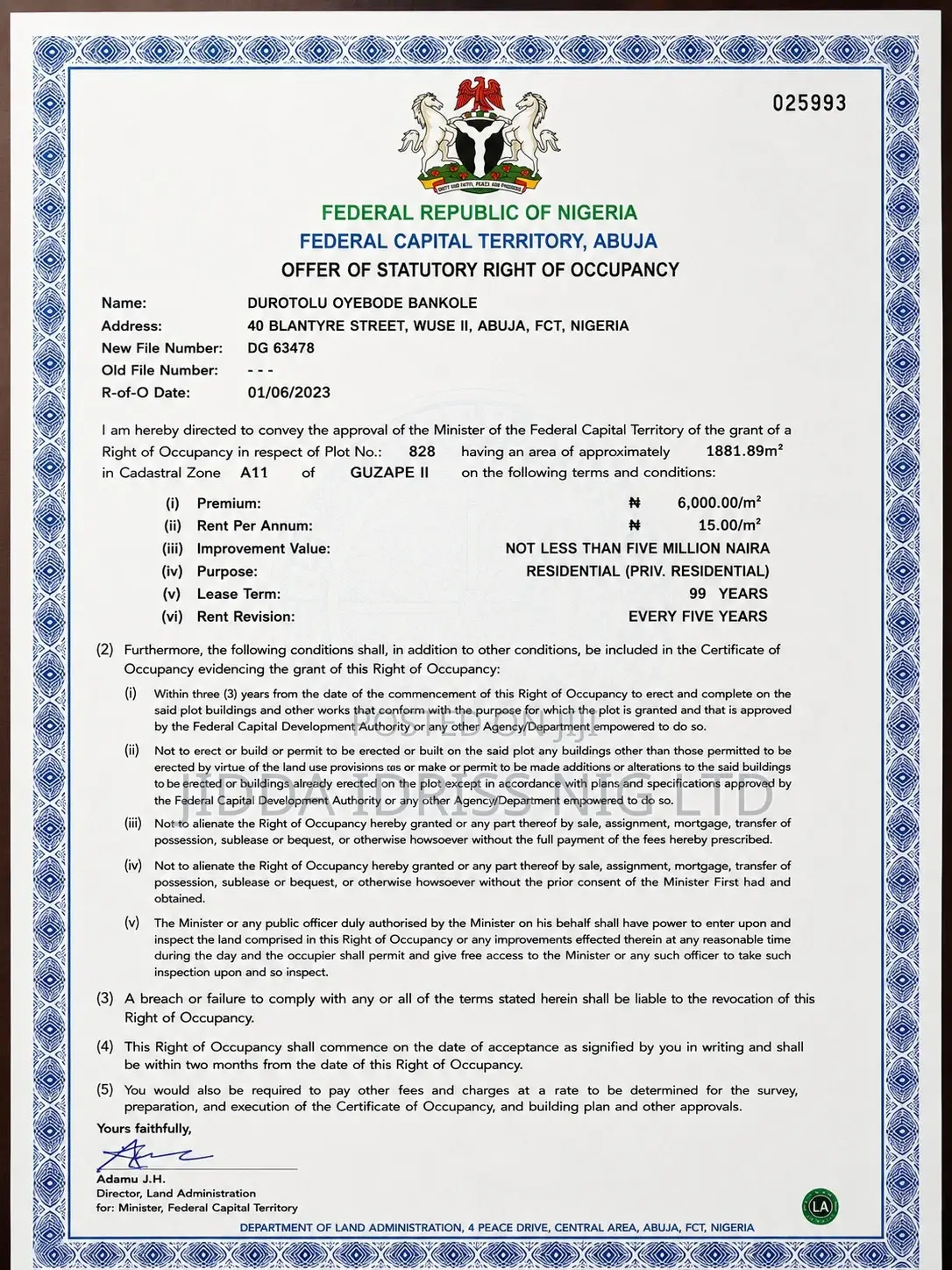 Direct Mandate: 1,881sqm Land In Guzape Ii Abuja