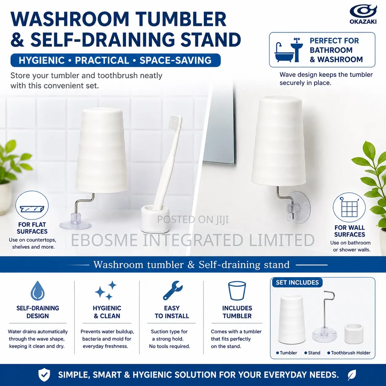 Washroom Tumbler and Self Draining Stand