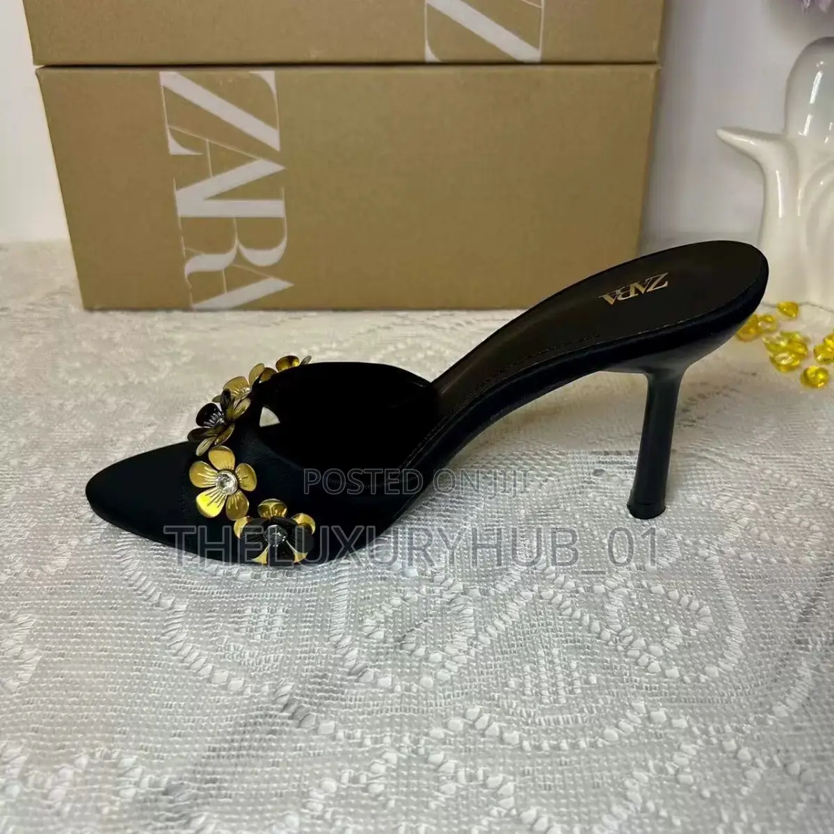 New Zara Black Gold Decorated Heels