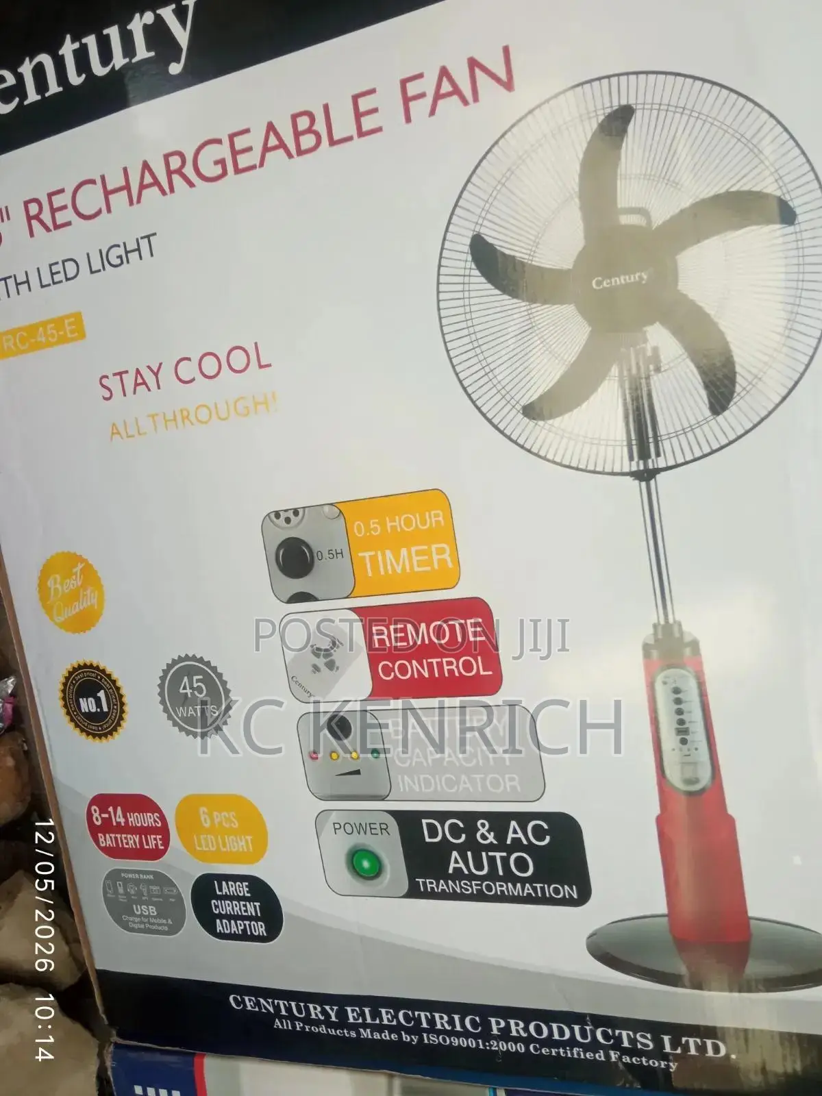 Century Rechargeable Standing Fan