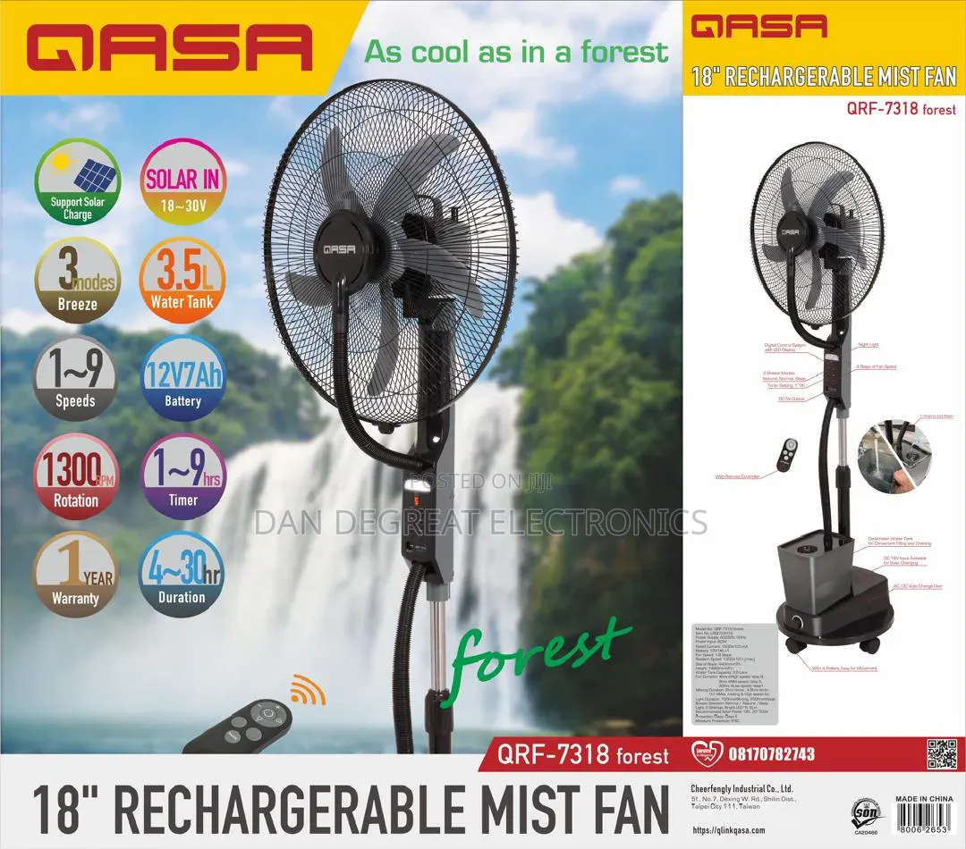 Qasa 18" Rechargeable Mist Fan QRF-7318 Forest