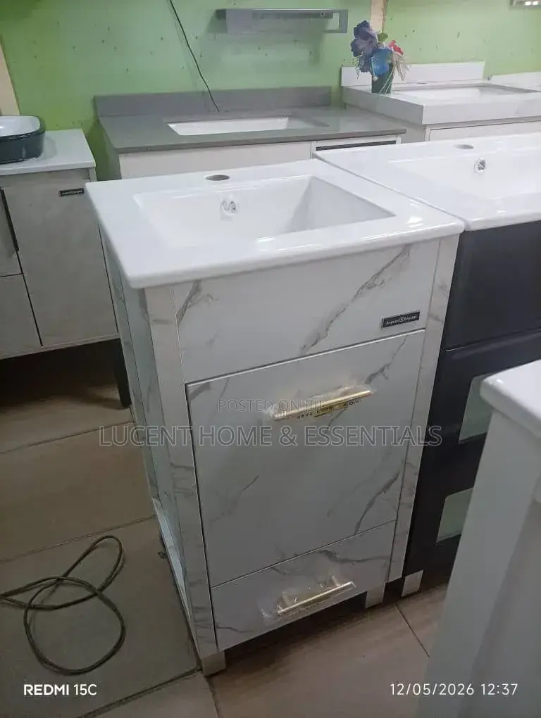 Modern Marble-Finish Bathroom Vanity Cabinet With Ceramic Basin