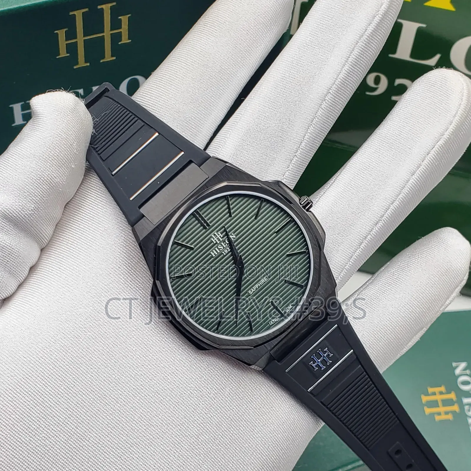 Luxury Hislon Sapphire Wristwatch Rose Gold, Ultra Slim, Rubber Strap