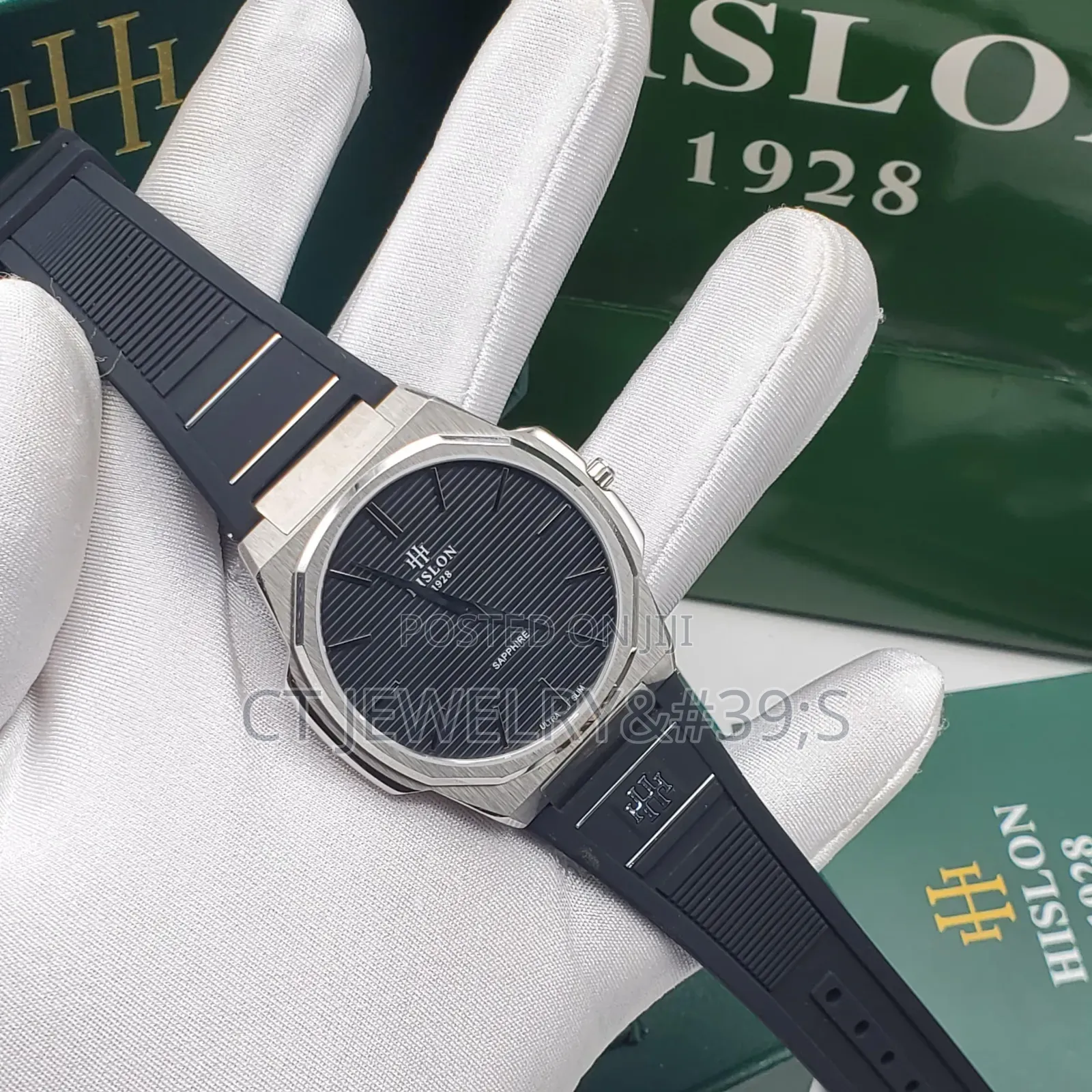 Luxury Hislon Sapphire Wristwatch Rose Gold, Ultra Slim, Rubber Strap