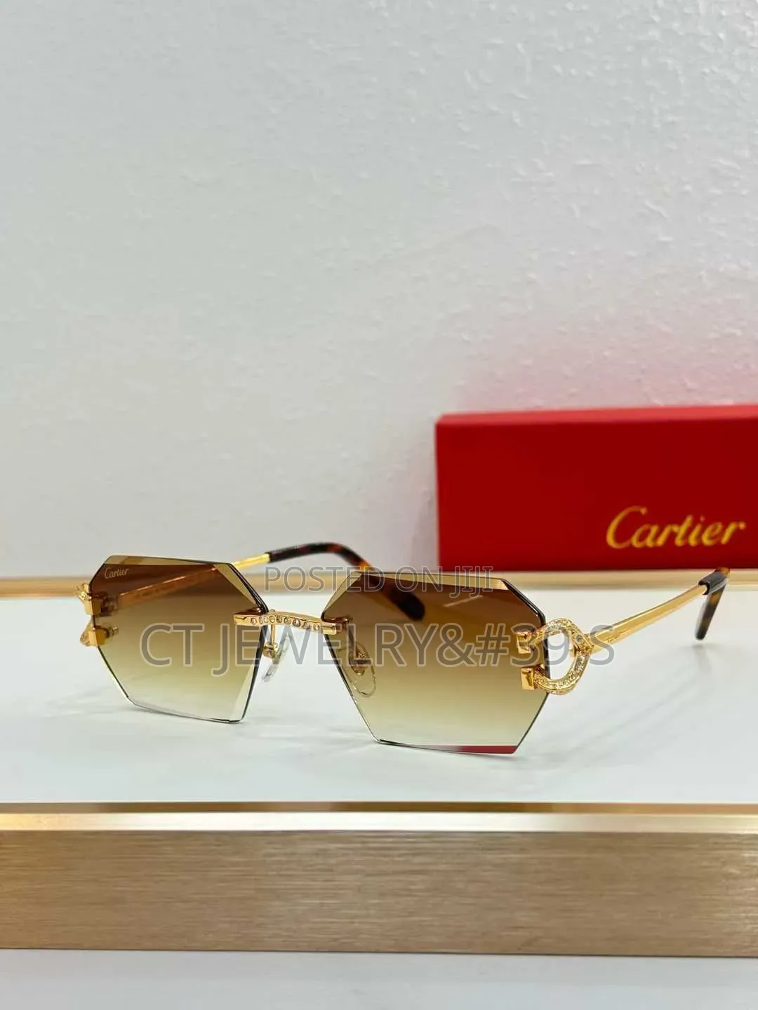 Cartier Luxury Rimless Hexagonal Sunglasses Gold Frame,Gradient Lenses