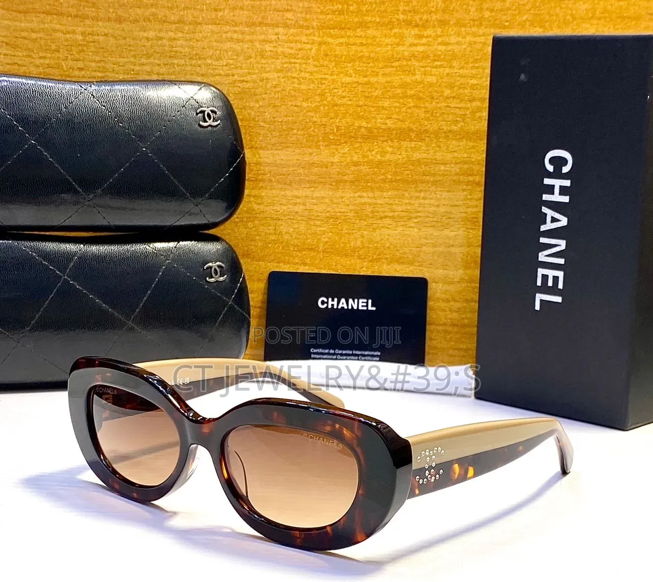 Celebrity Style Oval Sunglasses Bold Frame, Gift Box Included (Chanel)