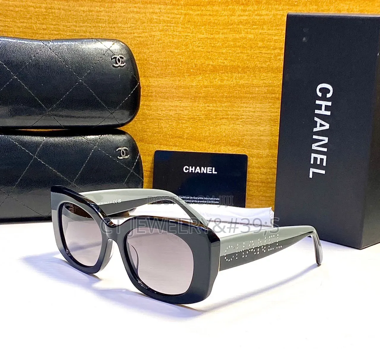Celebrity Style Oval Sunglasses Bold Frame, Gift Box Included (Chanel)