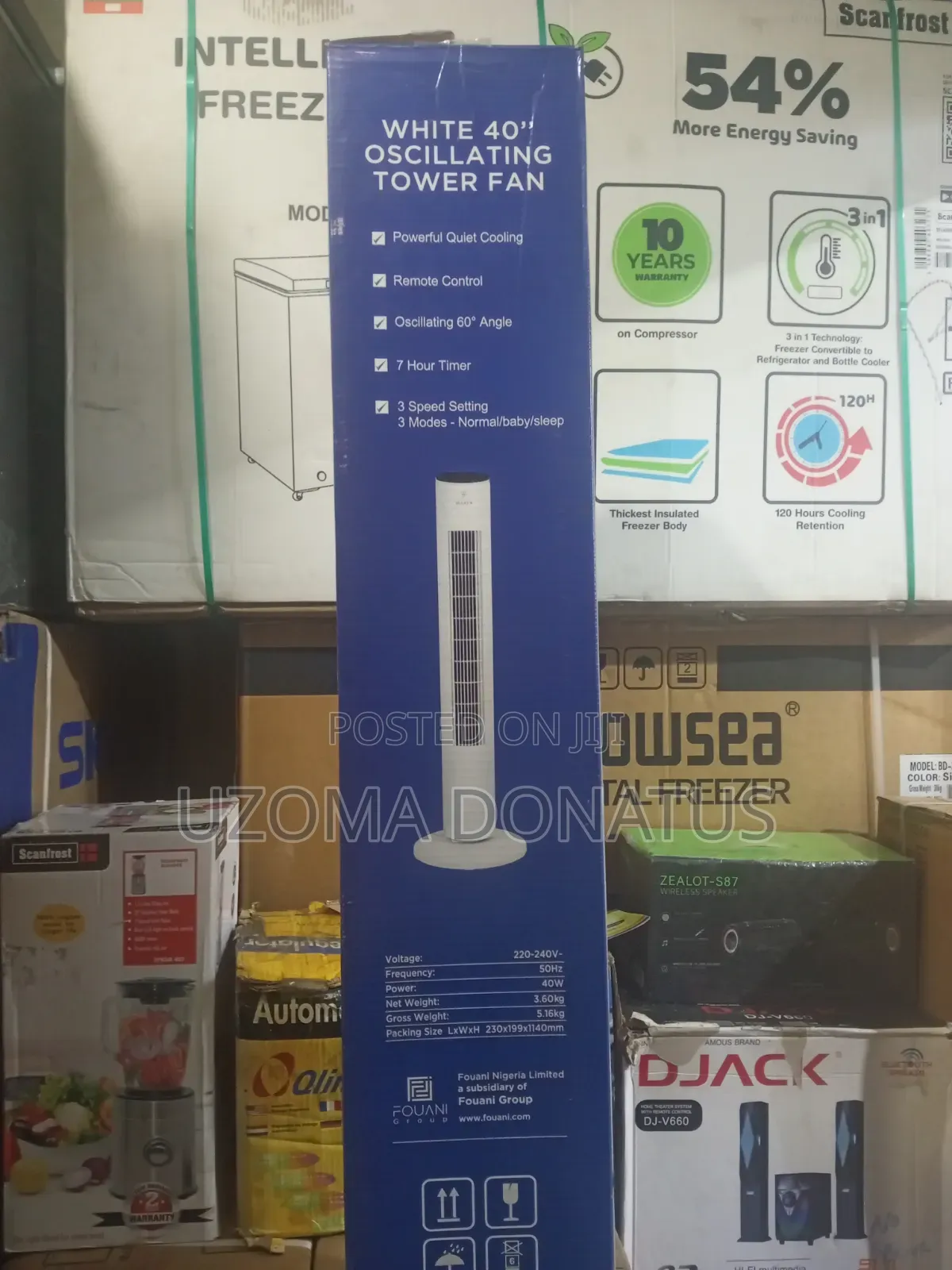 Maxi White 40" Oscillating Tower Fan