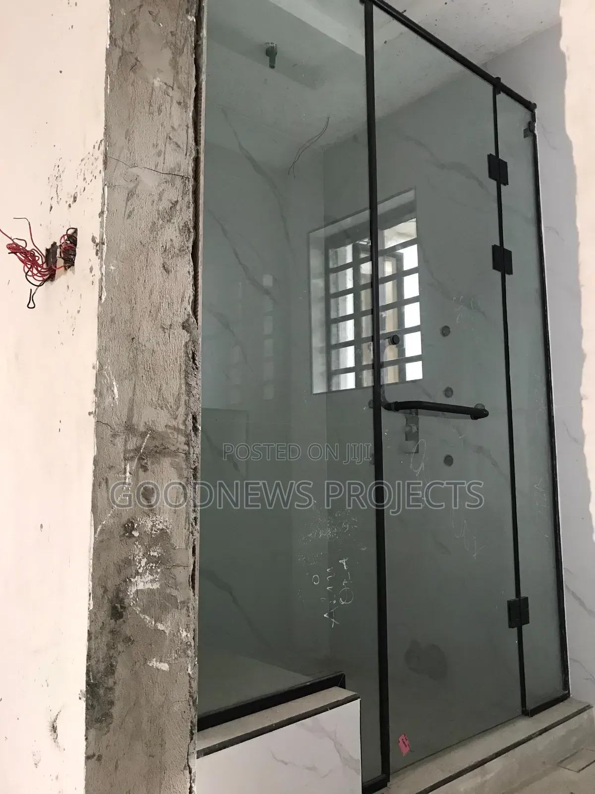 Black Hinged Tall Shower Glass