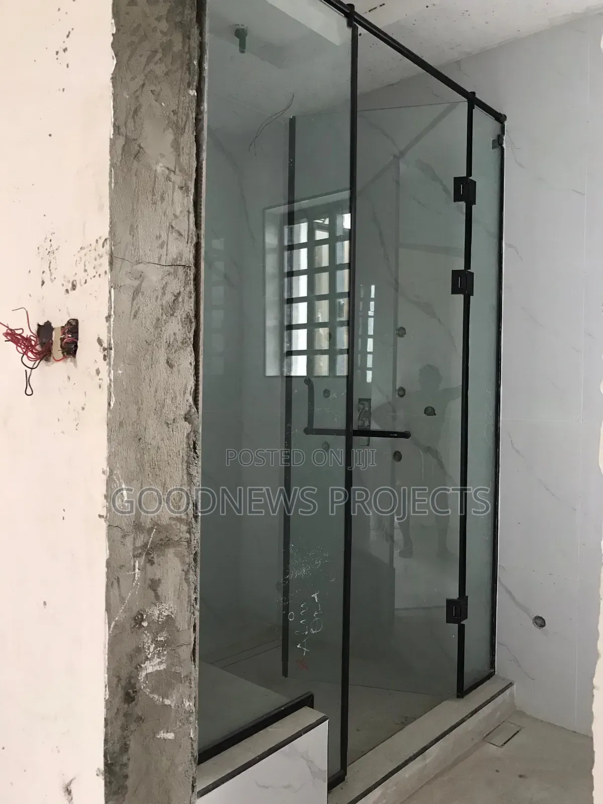 Black Hinged Tall Shower Glass