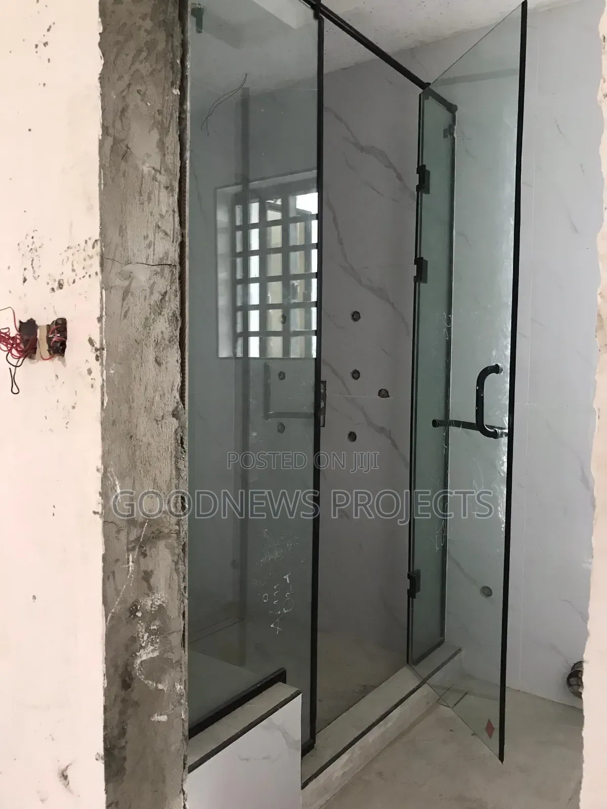 Black Hinged Tall Shower Glass