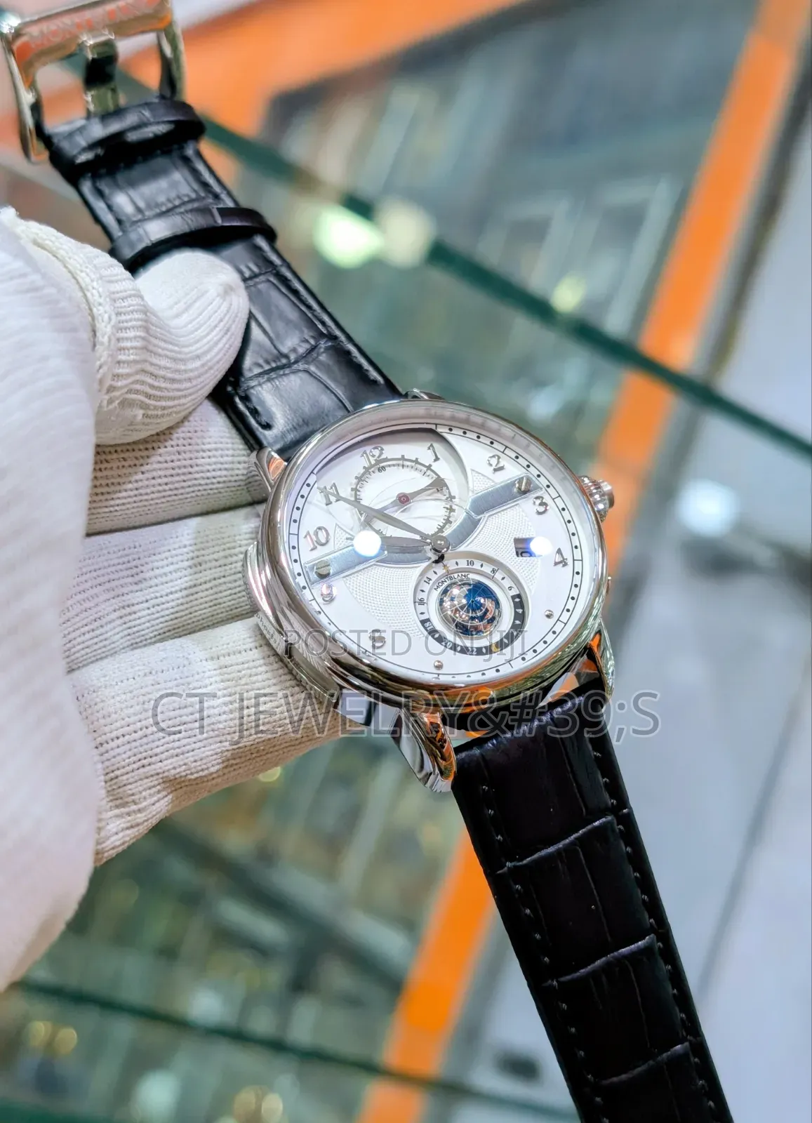 Stainless Steel Mont Blanc Original Leather Strap
