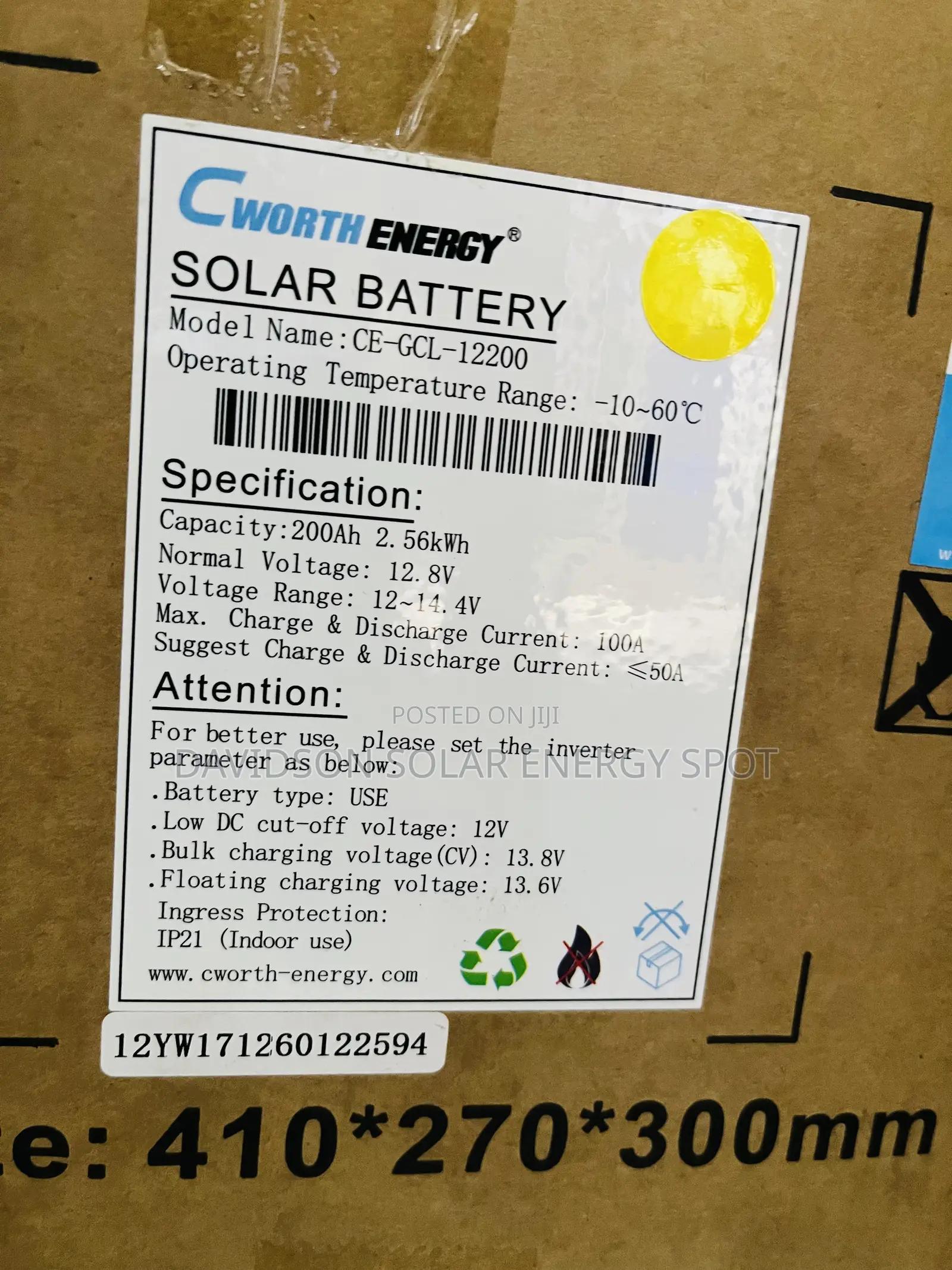 2.56wh 12v 200arh Cwroth Solar Lithium Ion Battery