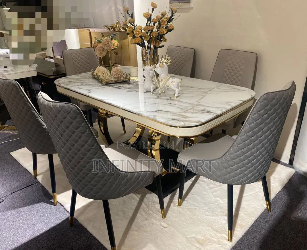 Glossy 6 Seater Marble Dining Set