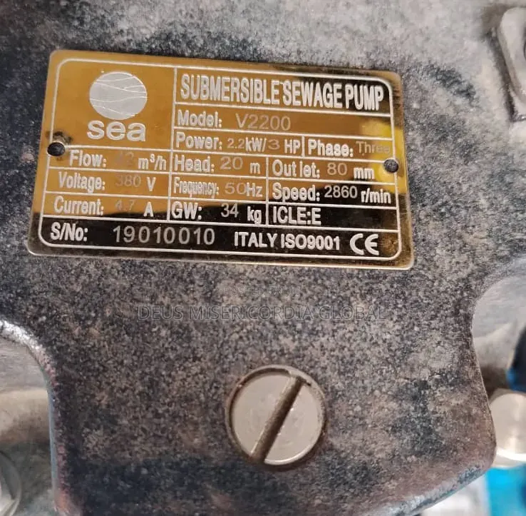 Submersible Sewage Pump (Stainless Coverage )3hp 2.2 Kwa 3phase
