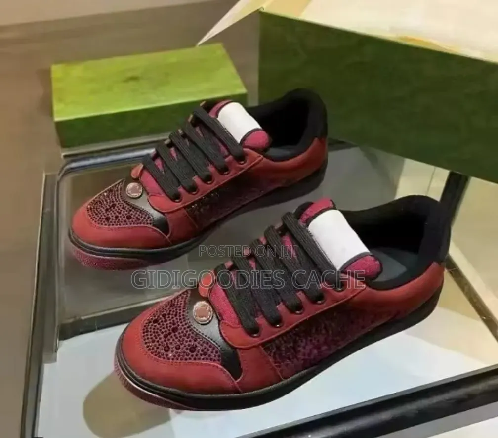 Crystal-Embellished Low-Top Sneakers
Burgundy/Black in Size 37-42