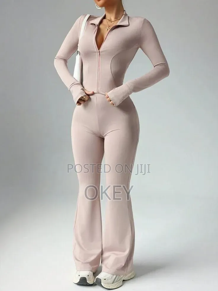Long Sleeve Zip Up Collar Fitness Set