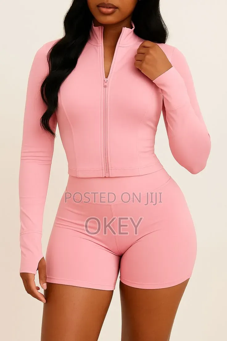 Long Sleeve Zip Up Collar Fitness Set
