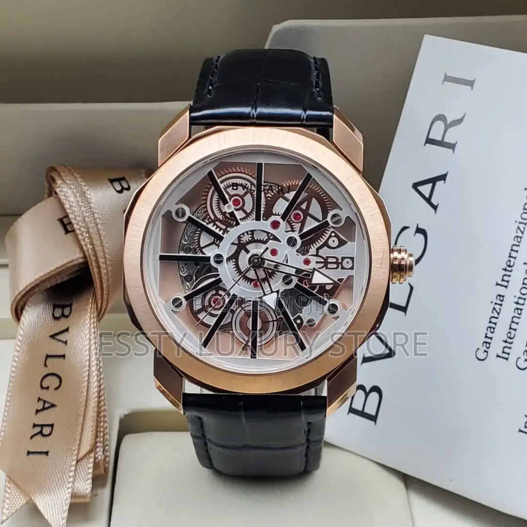 Automatic Quality Luxury Bvlgari Leather Wristwatch