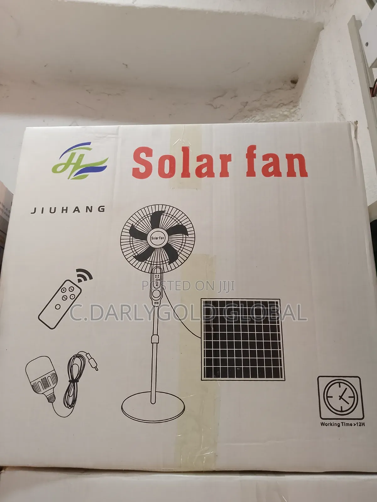 Solar 16inches Black Rechargeable Fan