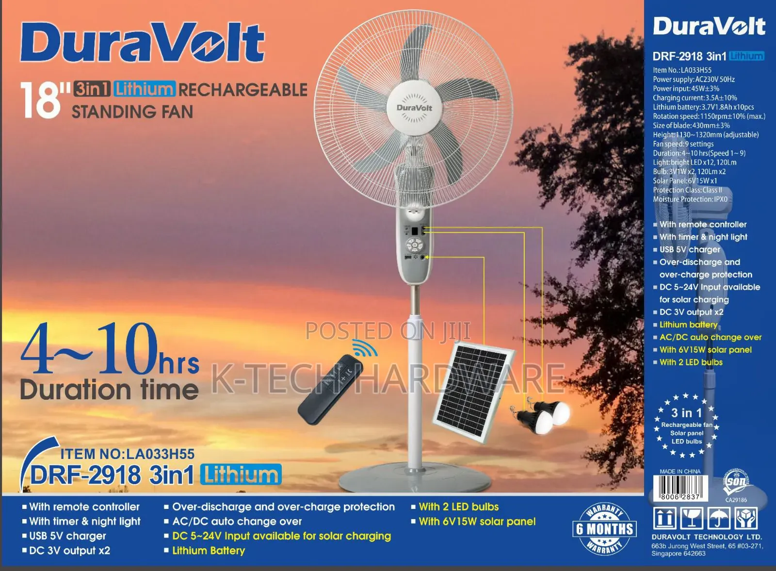 18 Inches Duravolt 3 In 1 Solar Rechargeable Battery(Lithium Battery)