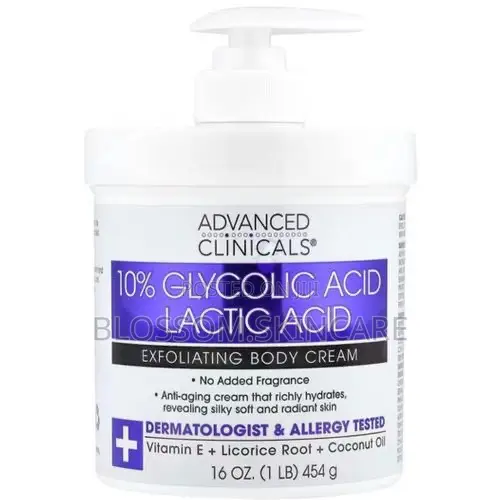 Advanced Clinicals,10%Glycolic Acid Lactic Acid Exfoliating Body Cream
