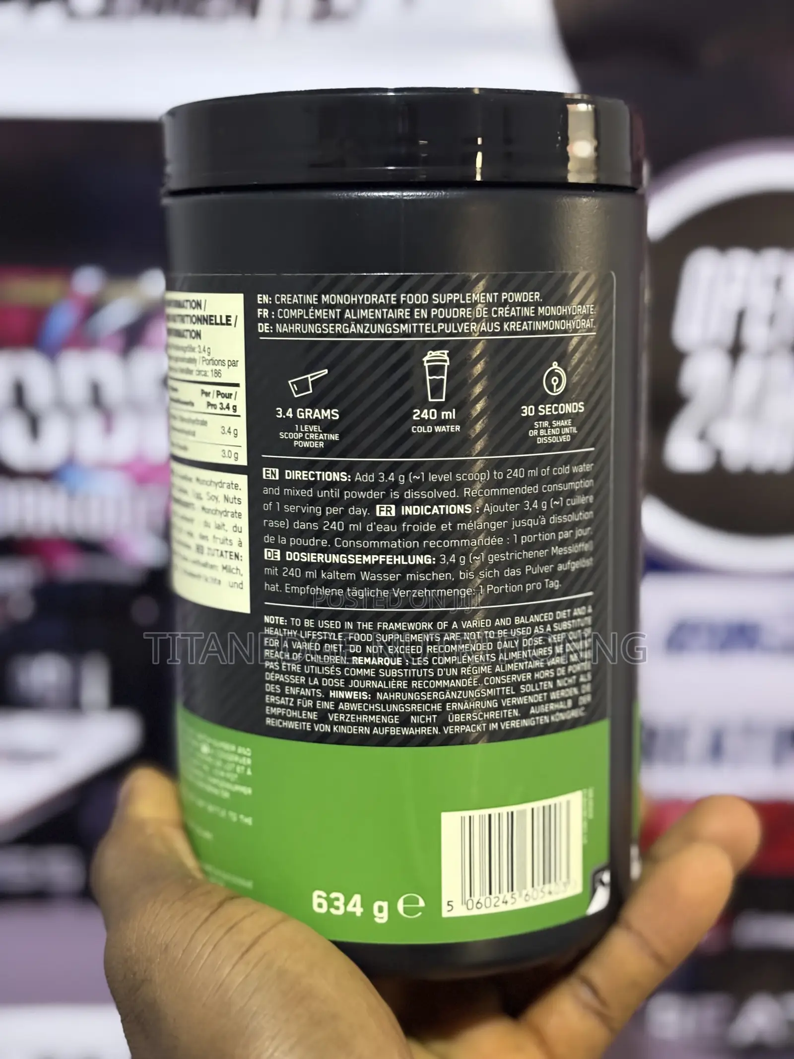 Optimum Nutrition Creatine (Unflavoured)186 Servings-634g