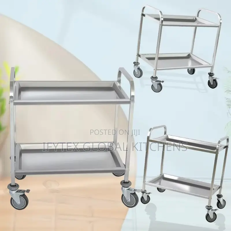 Stainless Steel 2 Tier Hotel Dining Serving Kitchen Trolley Cart