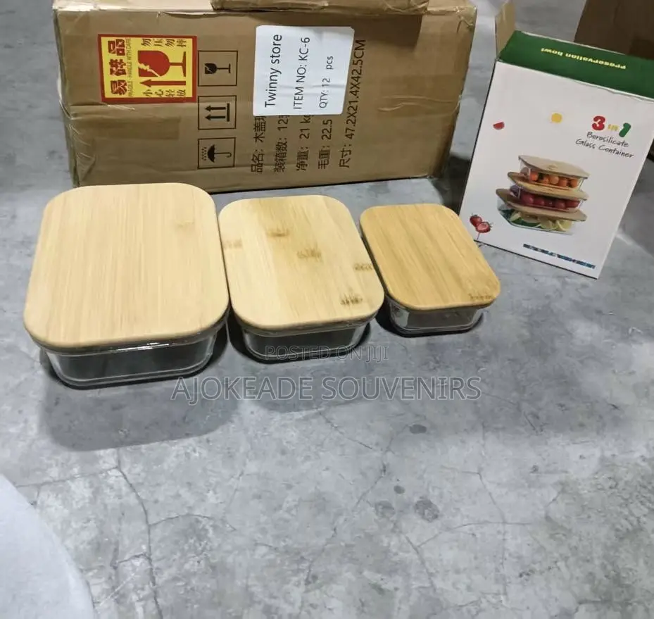 3pcs Food Storage With Wooden Cover